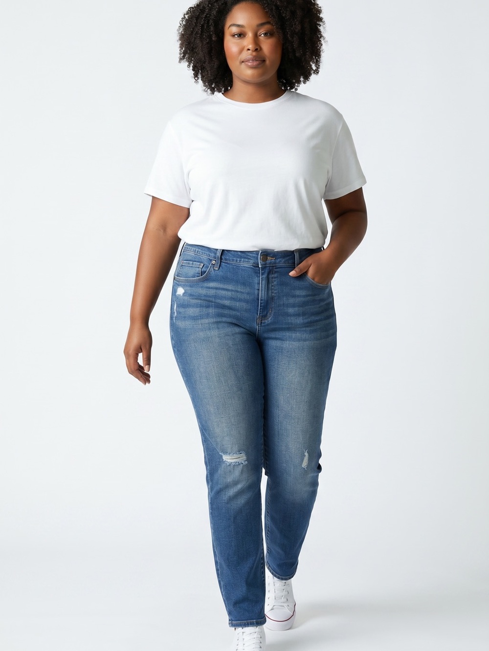 Sonoma Distressed Mid-Blue Girlfriend Jeans